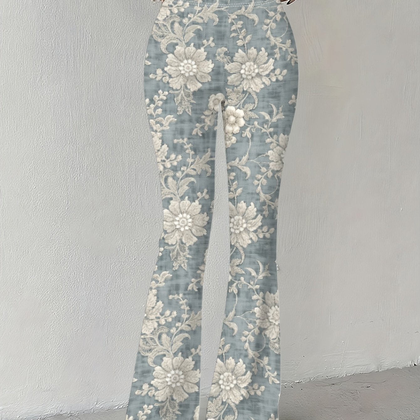 TEMU 【商品名】レディース向けのファッショナブルで万能なハイウエスト花柄フレアパンツ。伸縮性のある生地を使用し、トでカジュアル。仕事、パーティー、ビーチバケーションなどに最適です。フィット感の良いワイドレッグパンツは、春と夏のウェアに最適です。