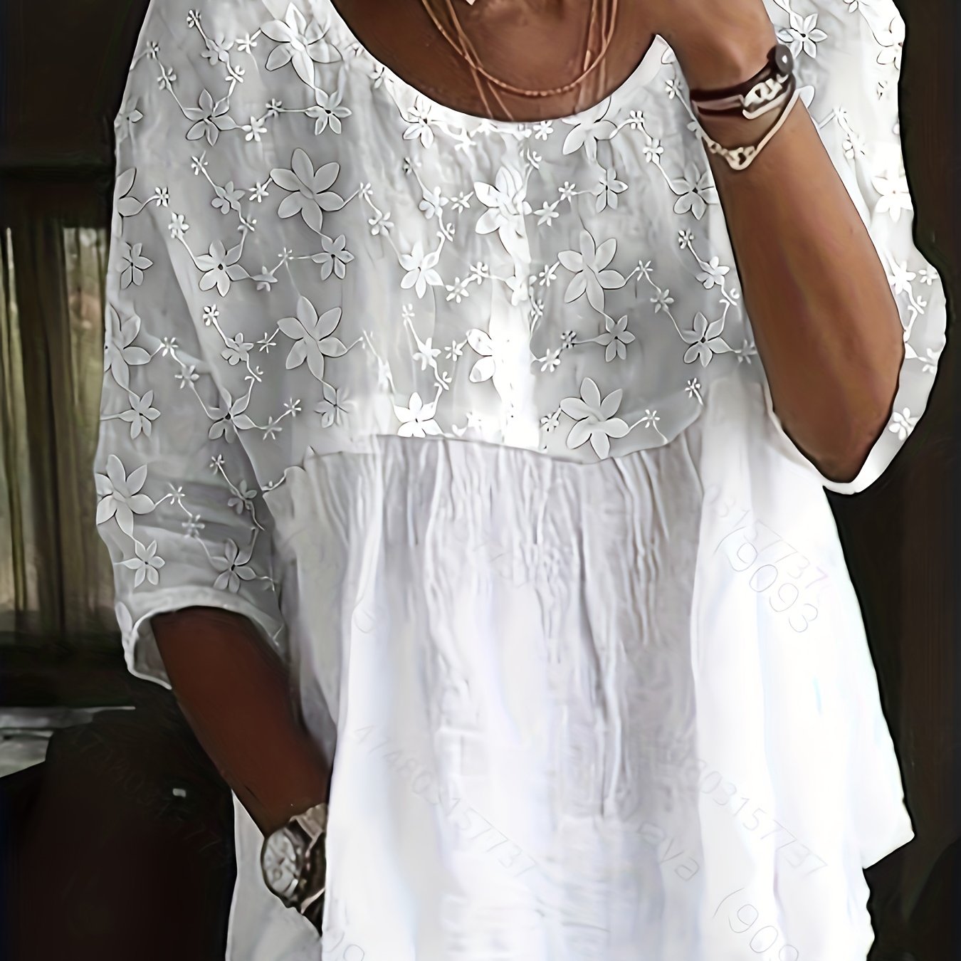 Women's Elegant Loose Fit Embroidered Top, Semi-sheer