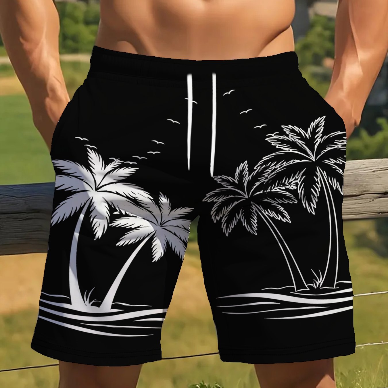 TEMU Shorts Décontractés pour Hommes, Motif Géométrique avec Légère Élasticité pour le Confort, Adaptés aux Activités en Extérieur