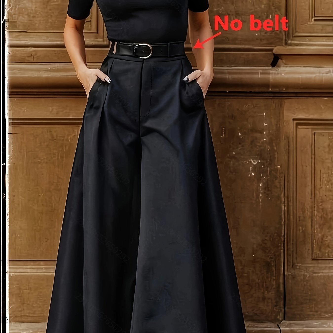TEMU Women's Elegant Wide-leg Pants - Chic Work Trousers With Pockets, Machine Washable Solid Color Non-stretch Fabric, Versatile For Casual &