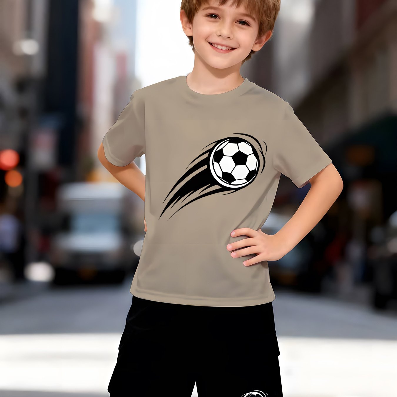 E-shop Sommer-Mode Jungen-Set, Neues Teenager-Fußballmuster Kurzarm Casual Sport Zweiteiler, Ideales Geschenk für Kinder Outdoor-Aktivitäten, für