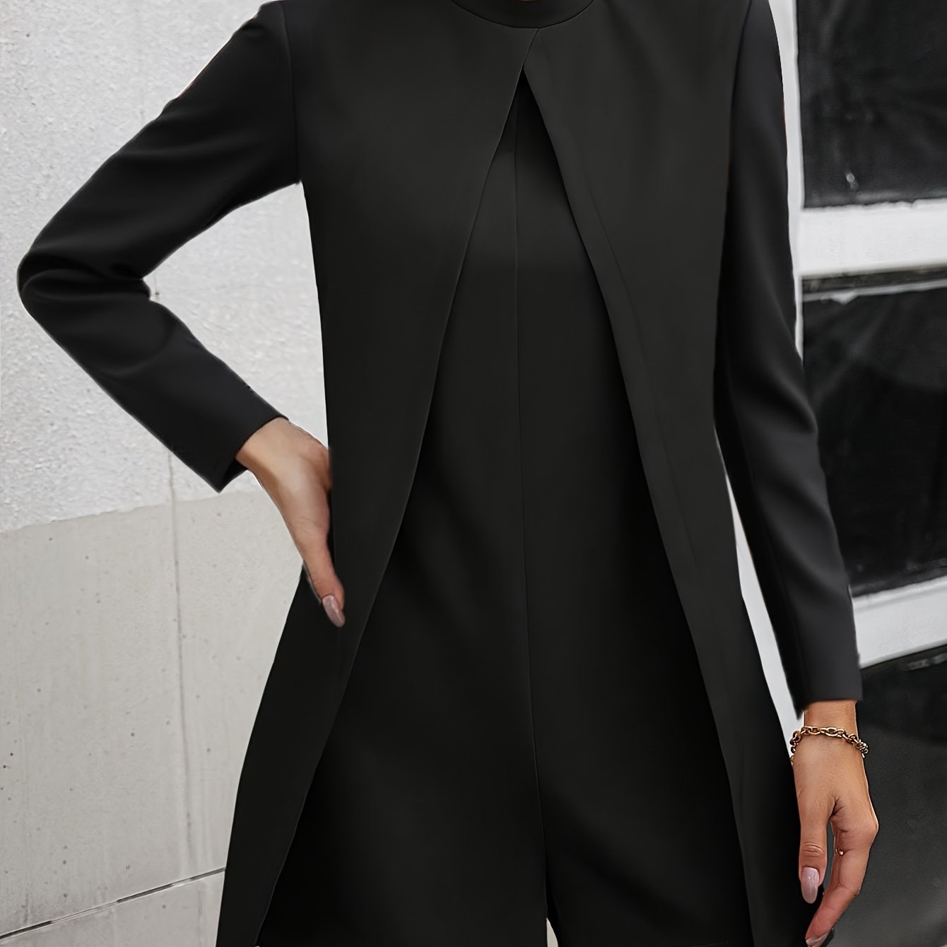 E-shop Einfarbiger Overall, Langarm-Body, 2-in-1-Look Strampler, modische Freizeitkleidung, hoher , Rückenreißverschluss, NS702