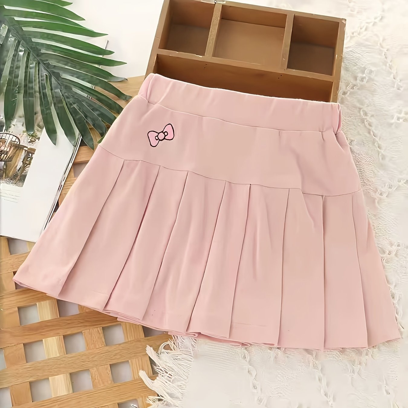 TEMU Girls' Pleated Skort With Built-in Underwear, Versatile Anti-see-through Half Skirt For Kids, Summer/fall, In Sizes For Toddlers, Middle And