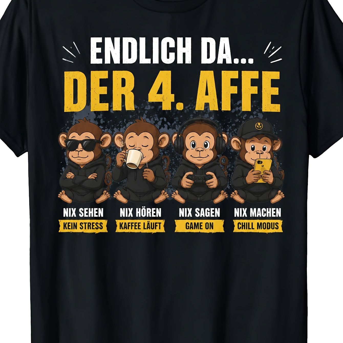 Image of Men's Monkey Graphic T-shirt, Short Sleeve Crew Neck Tee With Casual Print For Daily Wear And Weekend Outfits, Plus Size