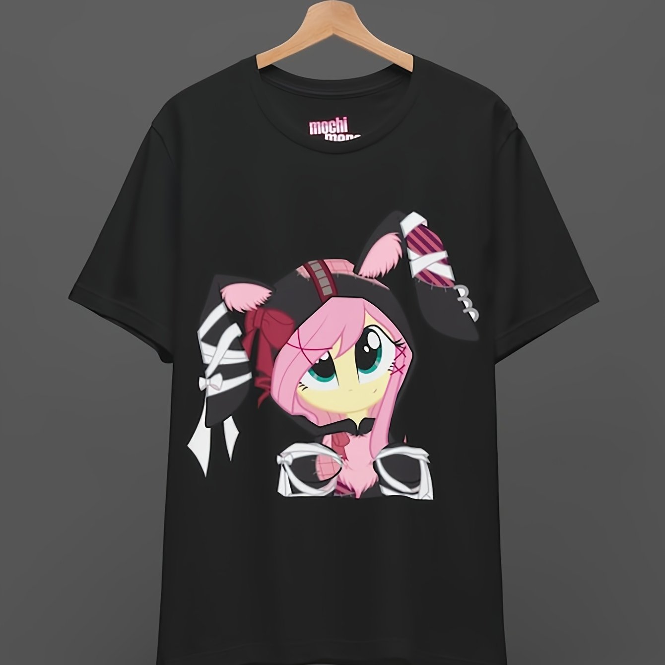 Image of Plus Size Pastel Bunny Emo Scenecore T-shirt 2000s Fashion Graphic Tee Teenager Boys Men Adult Shirt Retro Streetwear Casual Summer Top Black Crewneck 180gsm S-3xl