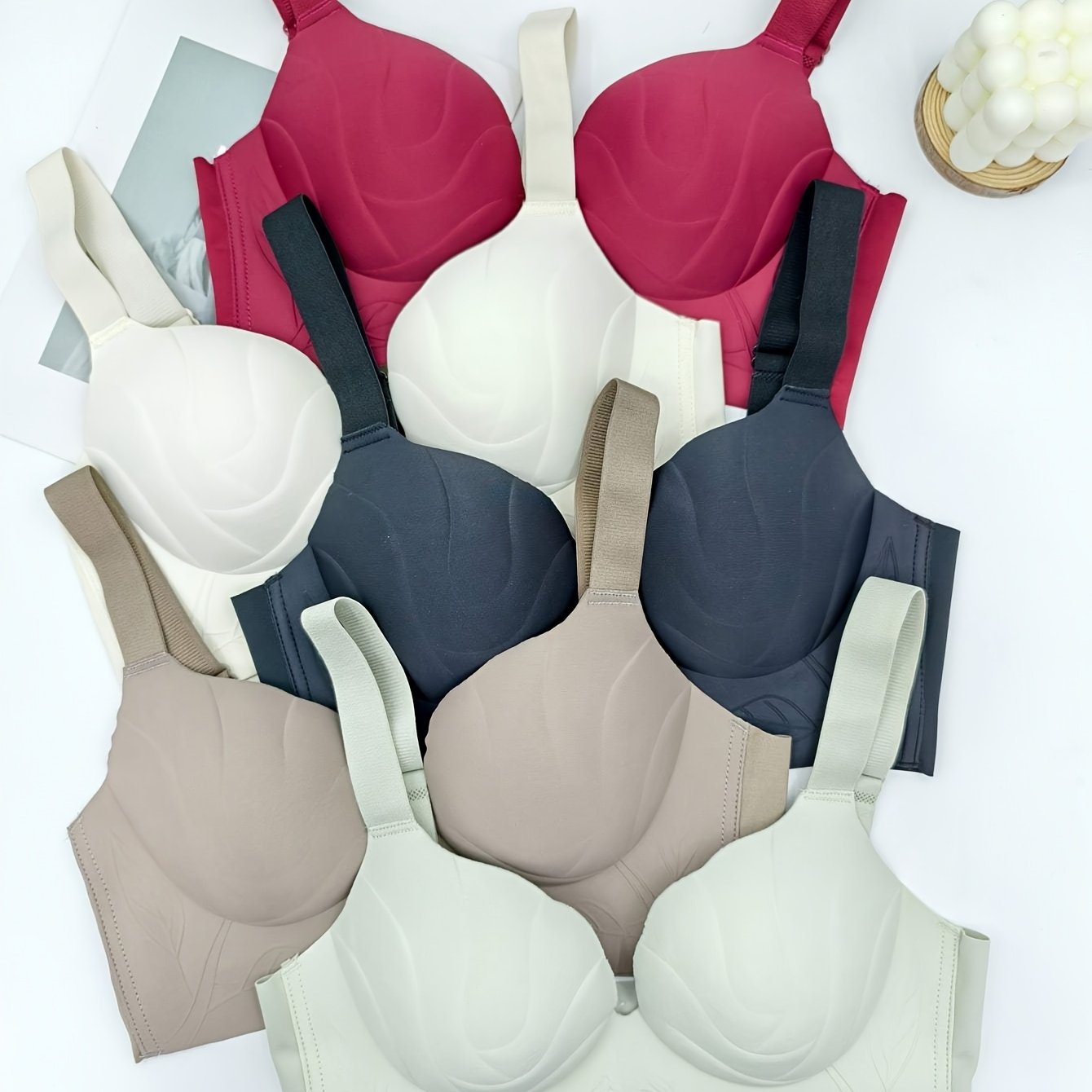 TEMU 5pcs Set Of Women's Underwear Bra, Solid Color, Seamless Gathering, Large Chest, Small Collection, Accessory Breast, Anti Sagging Adjustment, No