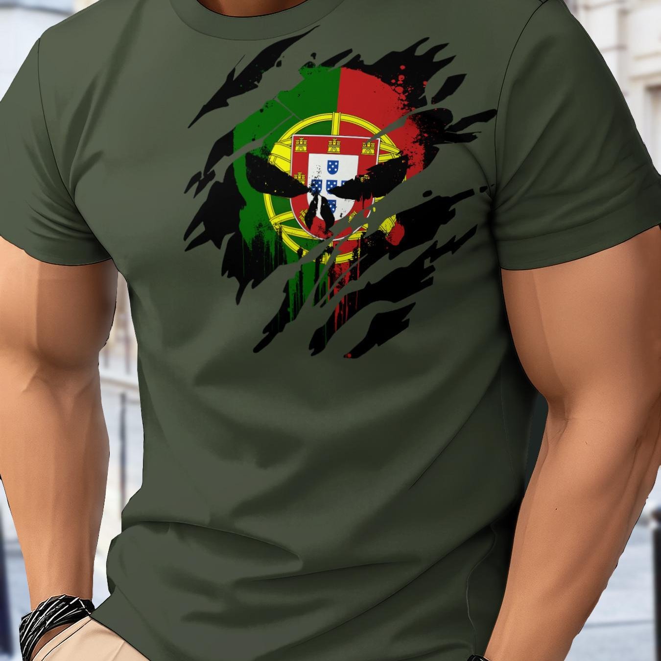TEMU Stylish Men's T-shirt In Portuguese Style, Featuring Short Sleeves, Made From Quick-drying And Lightweight Fabric, Breathable And