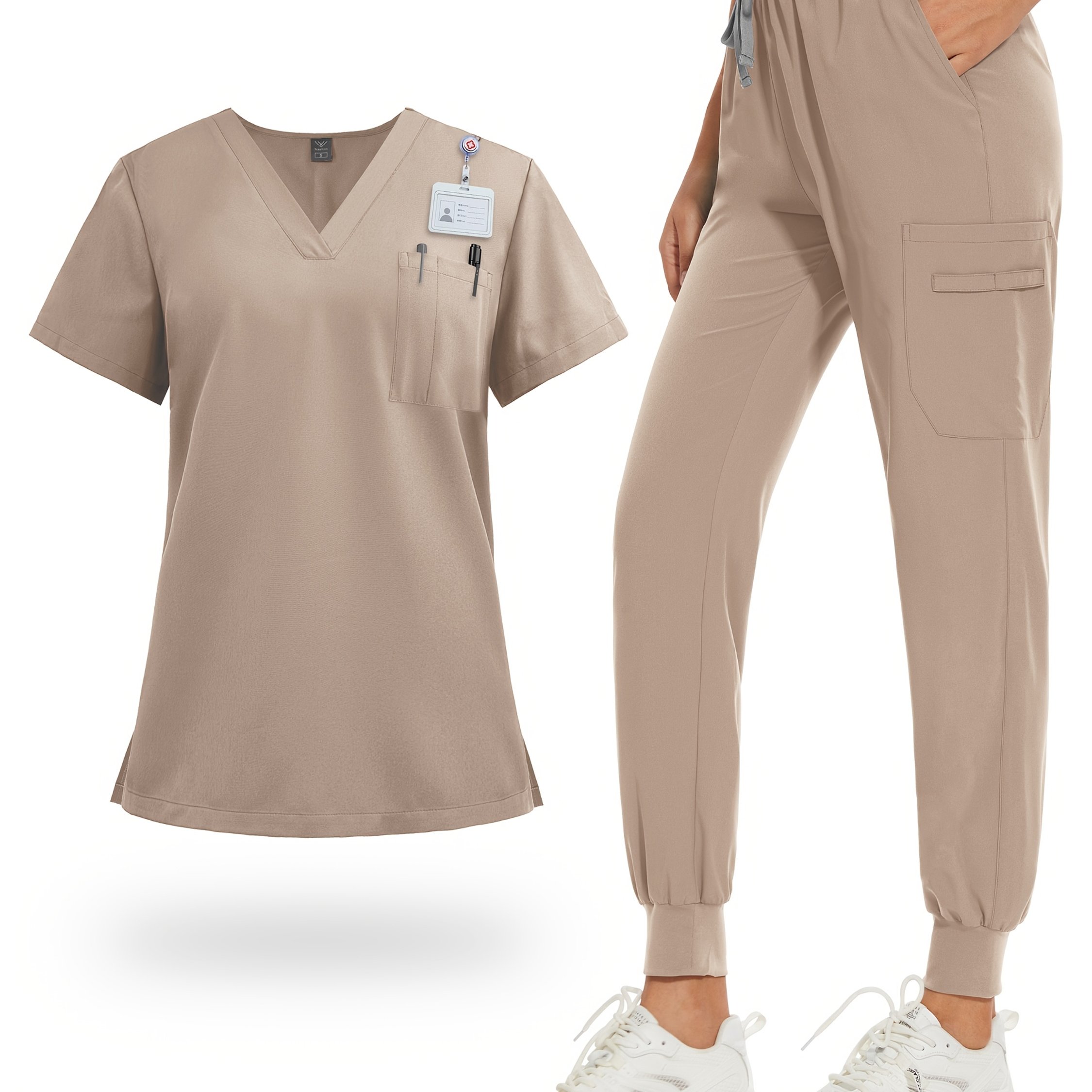 TEMU Gedifferentieerd ziekenhuis scrubs set uniform voor vrouwen, schoonheidsspa werkwear met verpleegster accessoires, tandarts scrubs top en broek