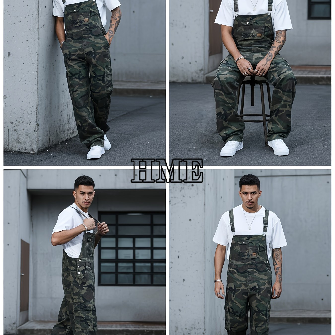 Image of [hme] Men's Casual Jumpsuit Jeans, Street Fashion Brand Hip-hop Style Jeans, Loose Wide- Suitable For All Body Types, Multi- Work Pants, Casual And Versatile Everyday Men's Denim Overalls