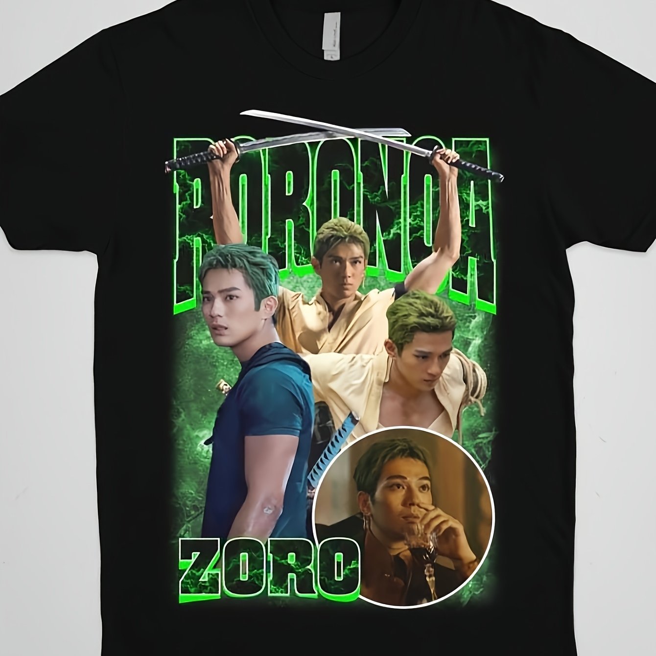 TEMU Men's T-shirtzoro Roronoa T-shirt - Live 's Black Round Neck T-shirt In All Sizes, Plus Size