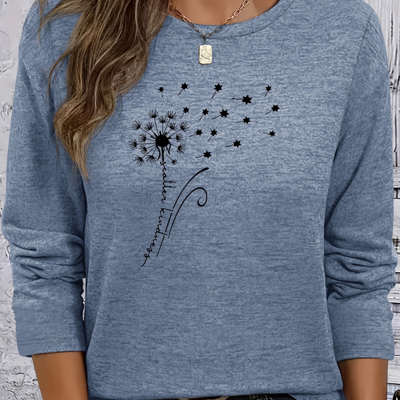 TEMU Printed Crew Neck Long Sleeve T-shirt, Must-have For Spring, Summer & Early Autumn Outfits, Casual Daily Wear, Slim-fit & Versatile Top