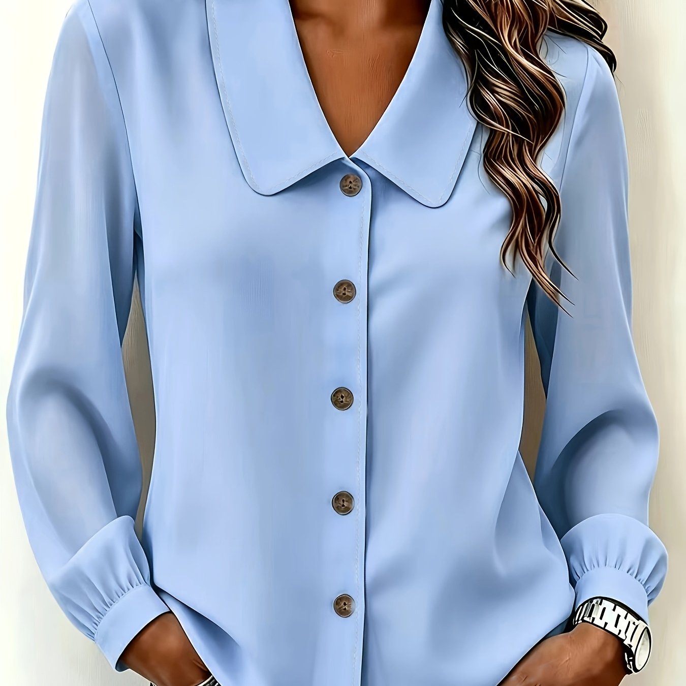 TEMU Chemise à manches longues , polyvalente et pour femme, haut décontracté de couleur unie pour /automne