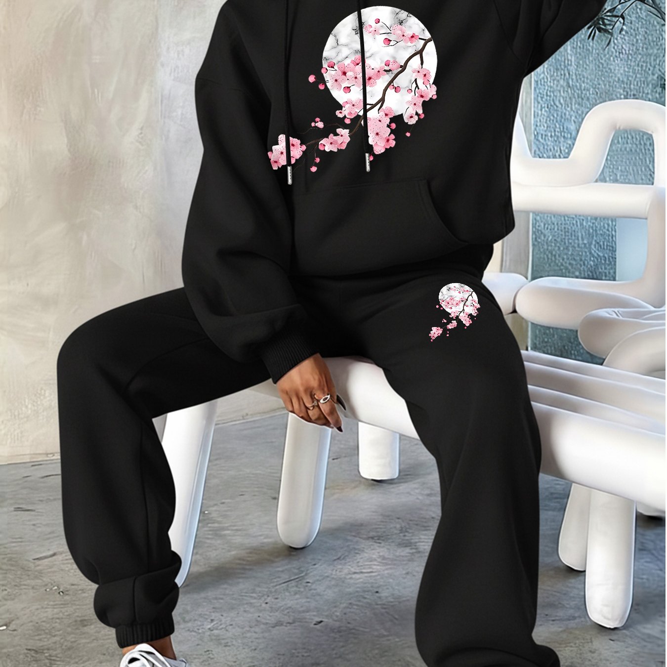 TEMU Graphic Print 2 Piece Set, Hoodie & Pants, Women's Clothing