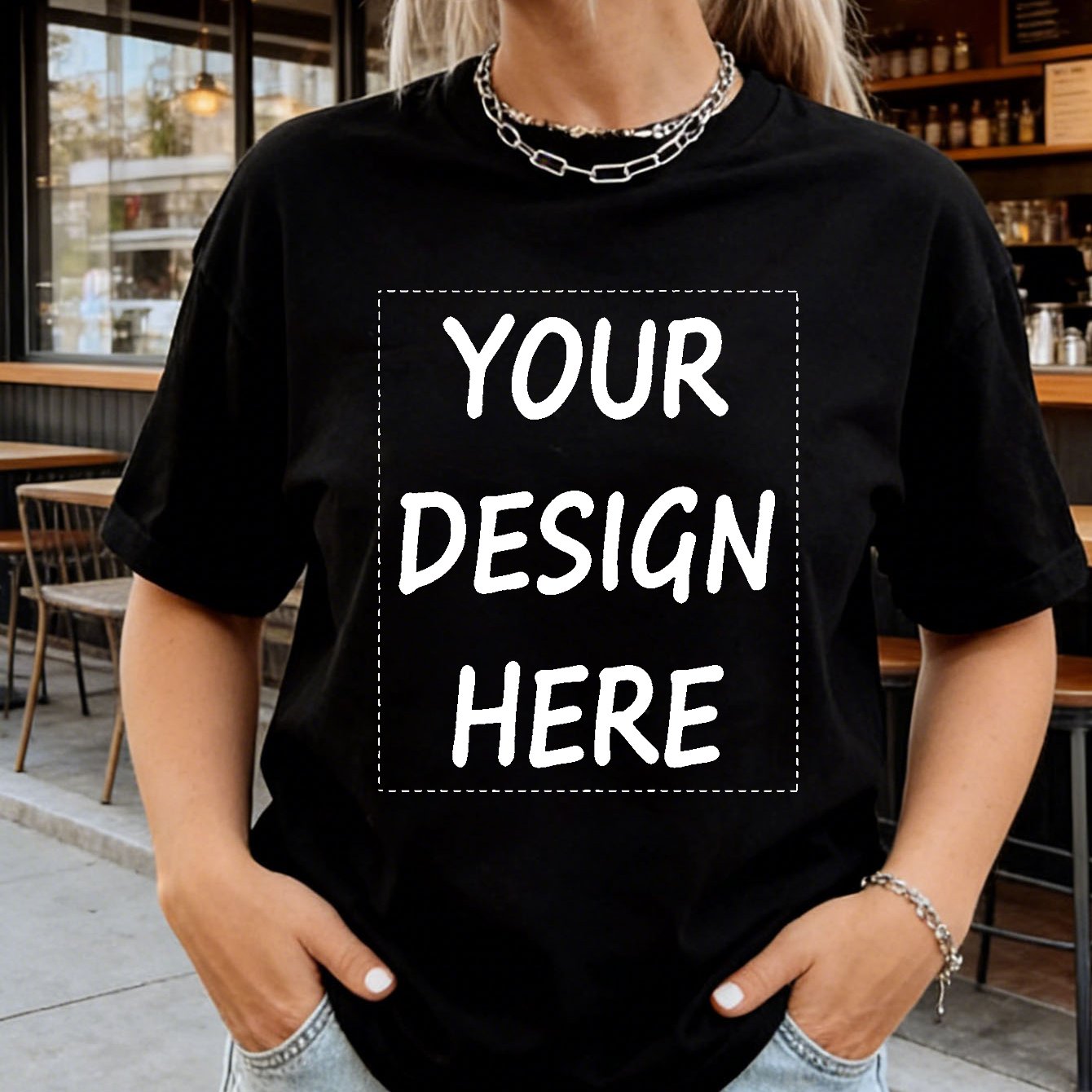 TEMU Customizable Round-neck Spring/summer T-shirt For Women With Your Photo Or Logo Print. Personalized Photos, Skin-friendly, Breathable,
