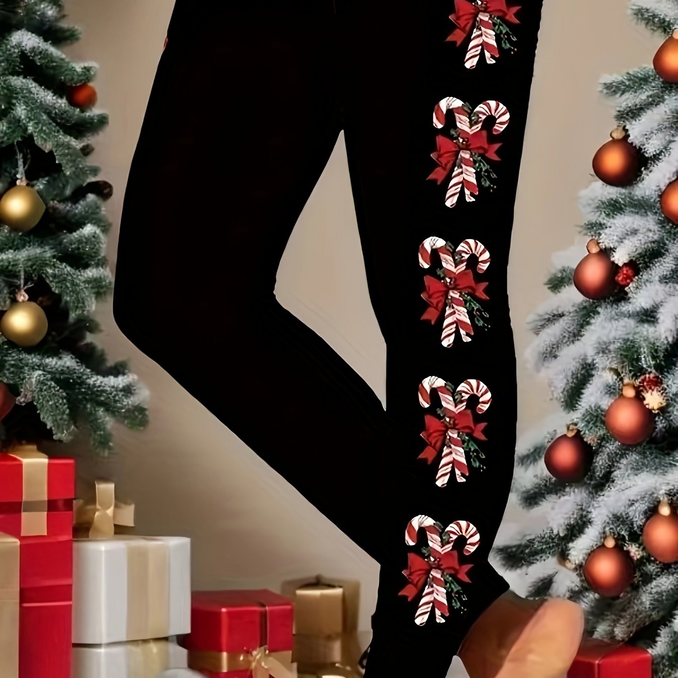 TEMU Plus Size - Plus Size - Trendy High-waisted Leggings For Plus-size Women Featuring Fashionable Prints And Premium Designs