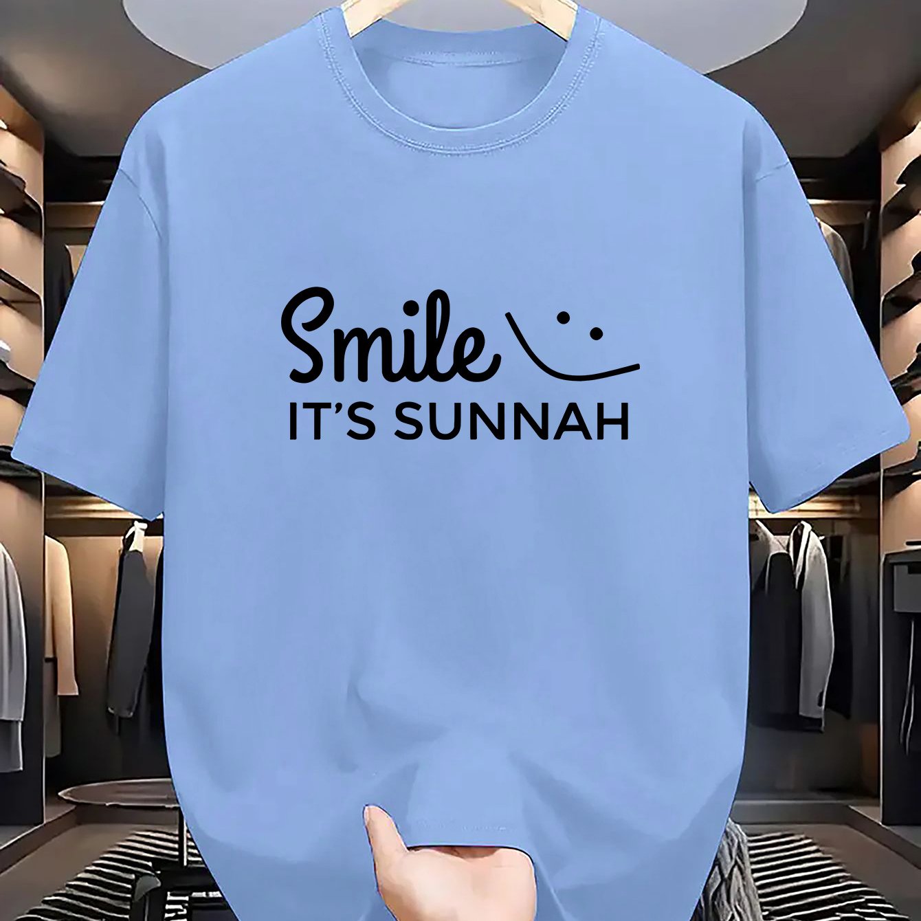 TEMU 1pc Men's Casual Fashion Smile T-shirt, Round Neck, Short Sleeve, Polyester Knit Fabric, Regular Fit, - "smile, " Lettering Design