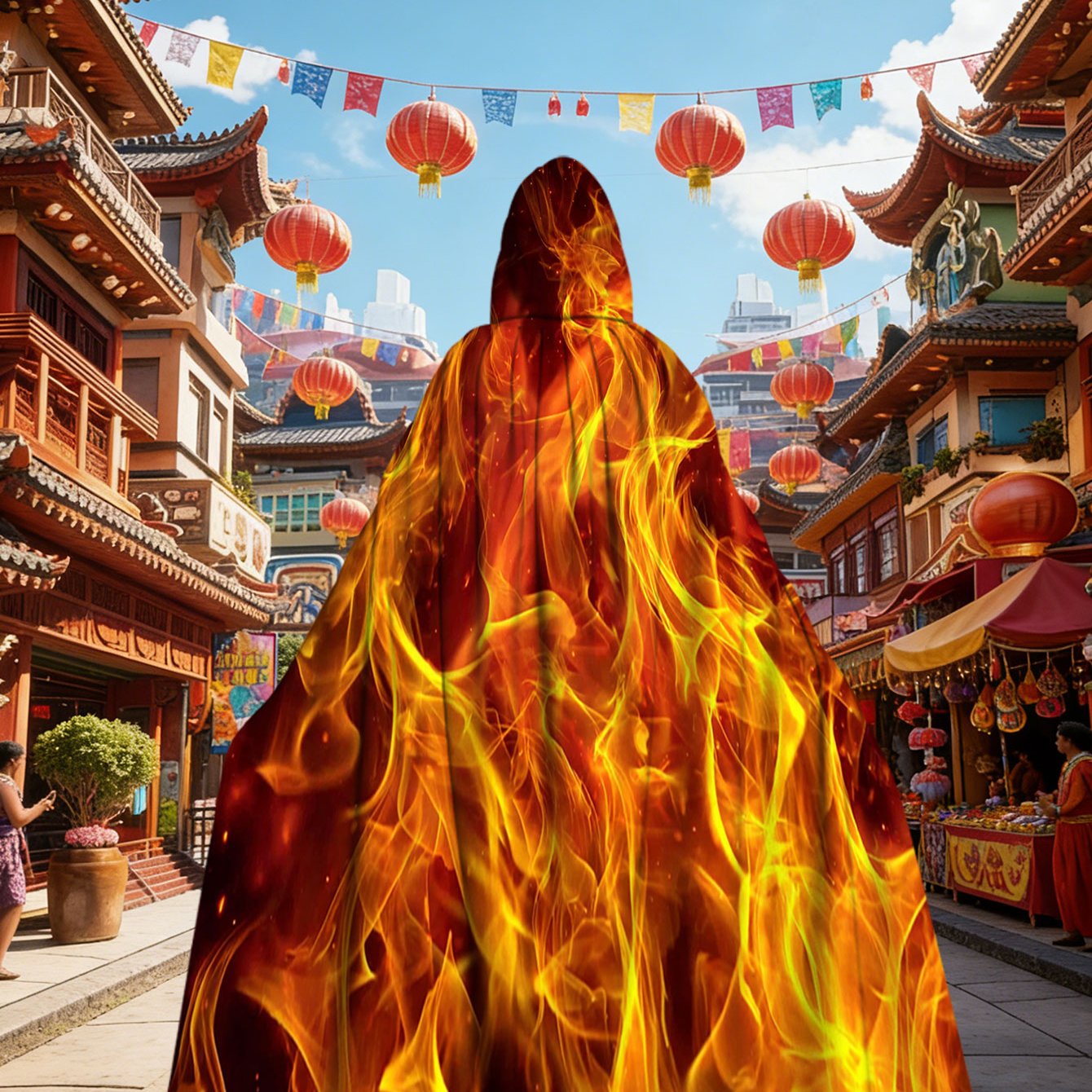 TEMU 2d Flat Robes, 1pc, Flames Background(1) Pattern Hooded Capes, Costume Cloak For Cosplay, Themed Events,cosplay Performances,and