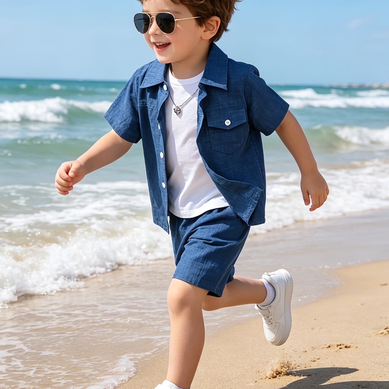 Image of Boys' Casual Summer Set, Shirt And Shorts Set, Comfortable Leisurewear, Suitable For Daily And Outdoor Wear, Perfect For Outdoors, Perfect For Outdoor,christmas,halloween