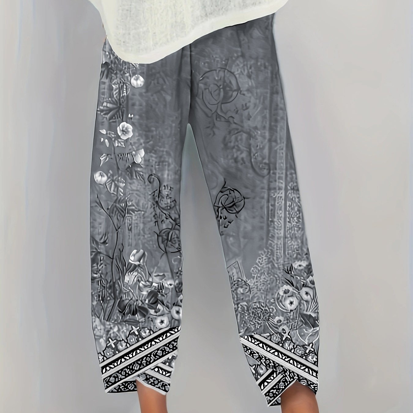 Plus Size - Plus Size - Spring Summer Plus Size Loose Printed Ankle Pants