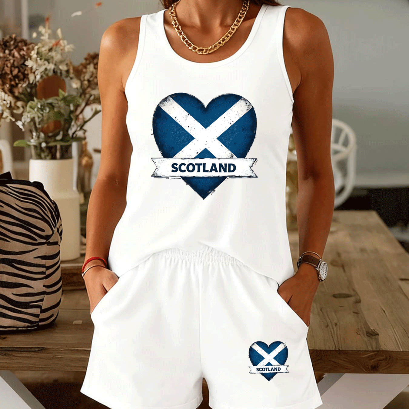 TEMU Scotland Vibes Full Of Charm | Scotland Flag Heart Set, Niche Summer Outfit