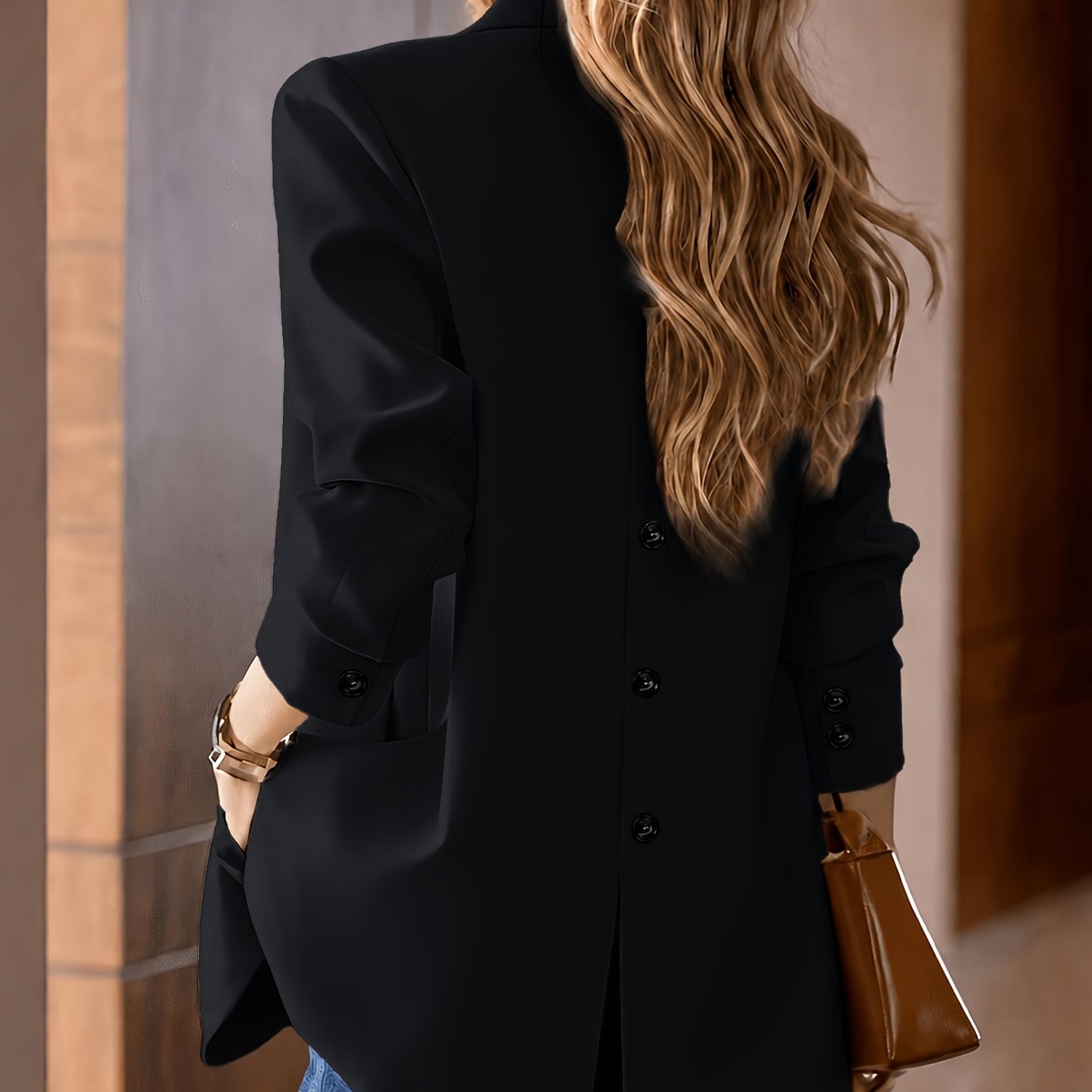 TEMU Fashion Women's Elegant Blazer Trendy Casual Back-slit Design Lapel Suit Coat
