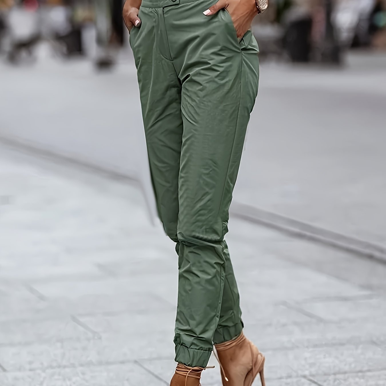 E-shop Damen High-Waist Weite Hose mit Cargo- – Unifarbene Hosen für perfekte Passform, maschinenwaschbare, dehnungsfreie Hosen für Frühling, Sommer,