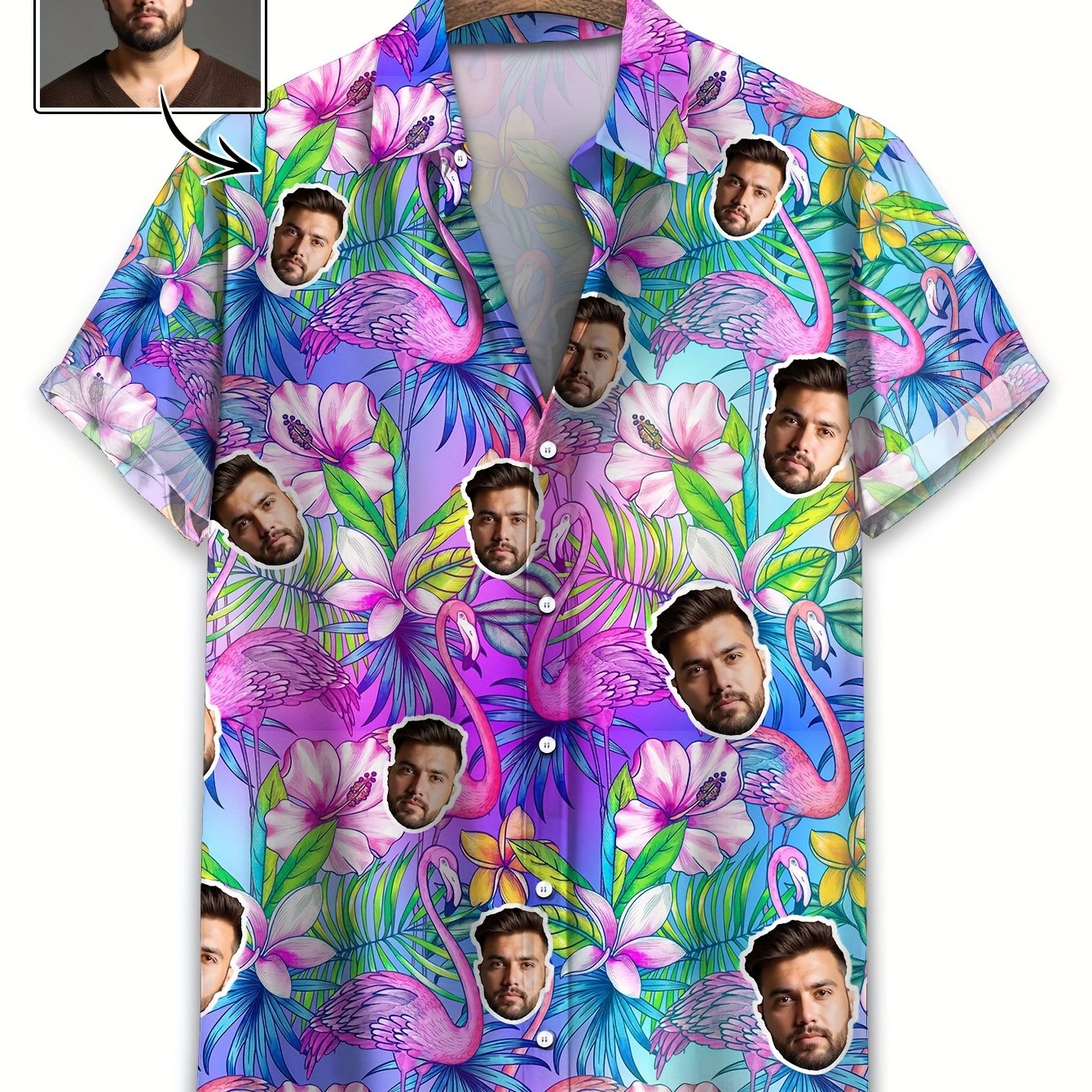 TEMU Large Size Custom Head Portrait Casual Shirt, Red- Crane Lapel Shirt, Button Shirt, Plus Size