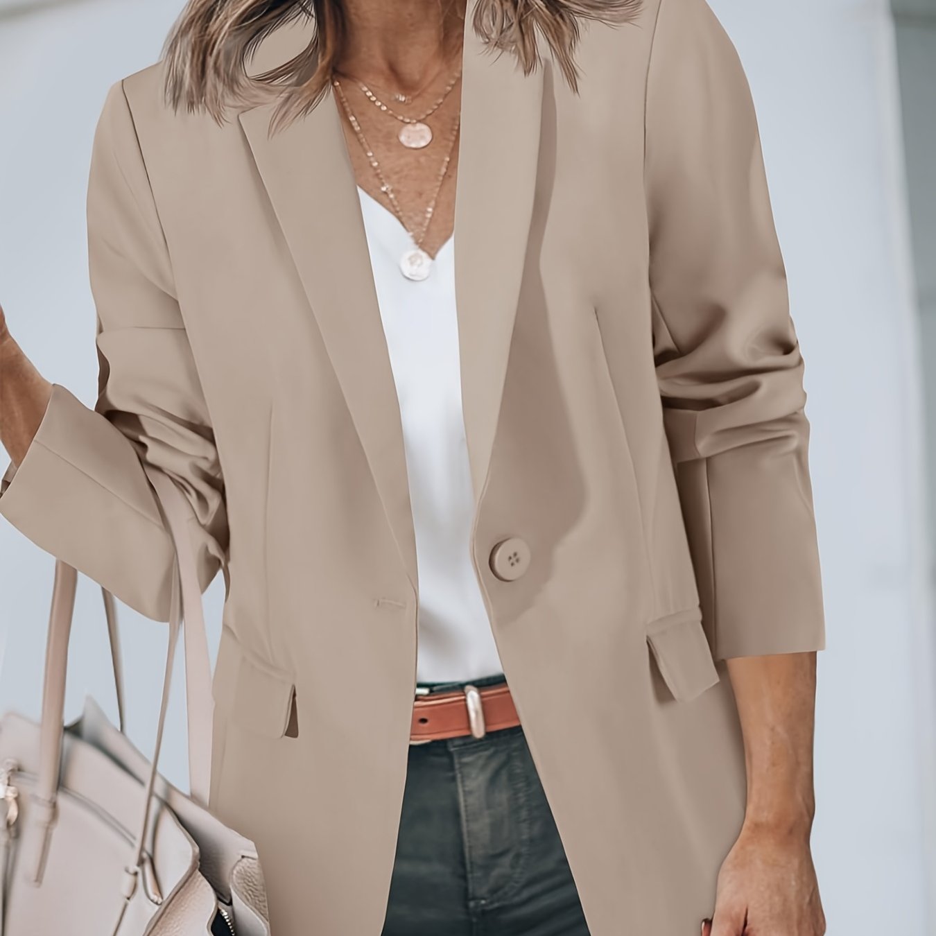 Elegant Open-front Long Sleeve Suit Jackets For Women's Business Casual Outfits