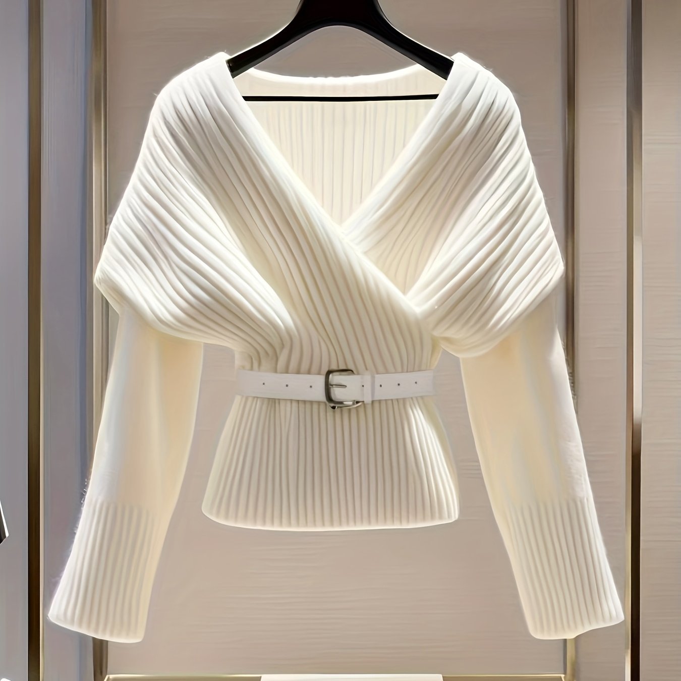 [directional Style] [european And American Temperament] [elegant Design] Women's Autumn And Winter V-neck Waist Design Celebrity Elegant Style Slim Long Sleeve Versatile Fashion Tops, Soft Material
