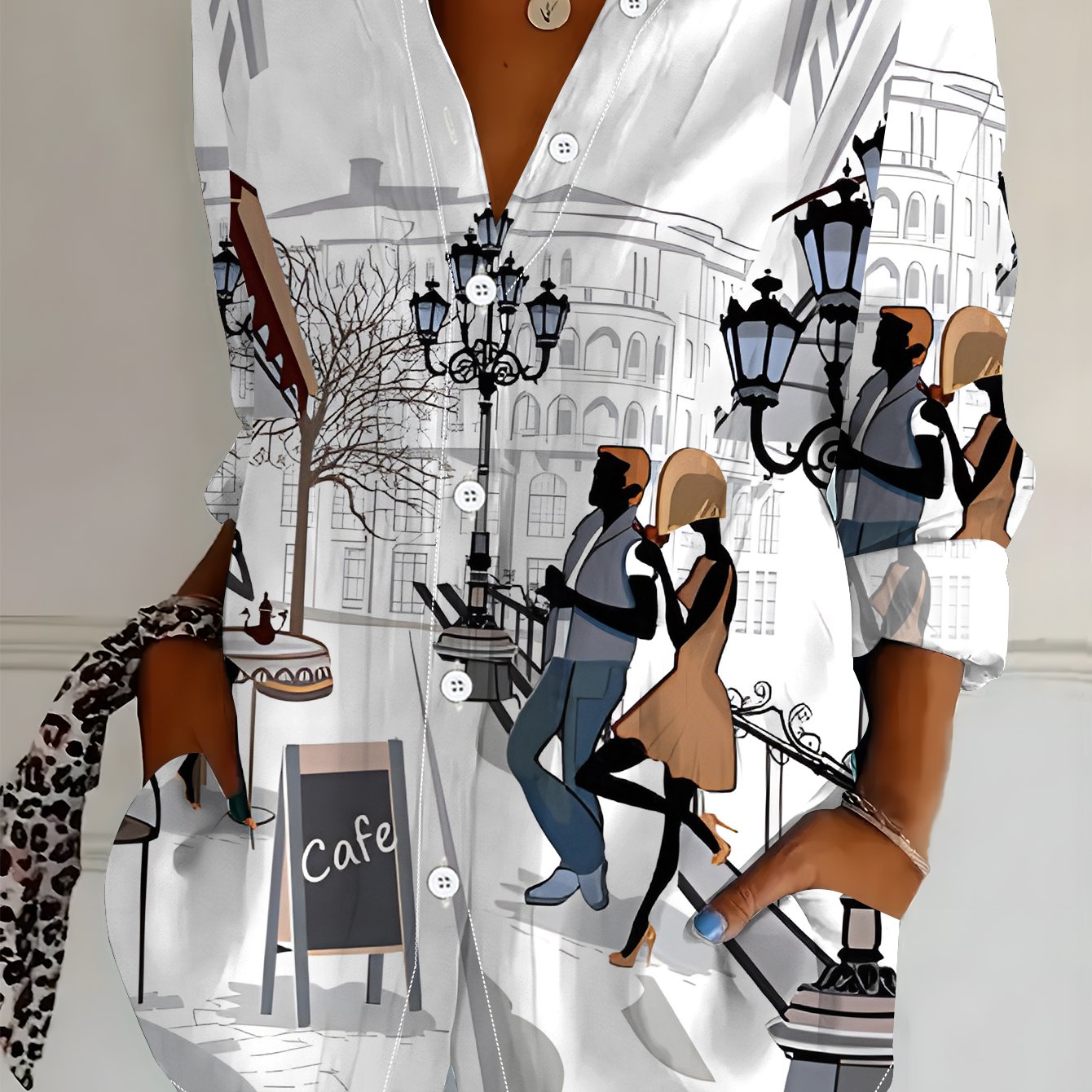TEMU Women's Long-sleeved Shirt, Street Style, Printed Shirt Cafe, Women's Floral Shirt, Pastel Color Women's Casual Shirt, Soft And Comfortable,