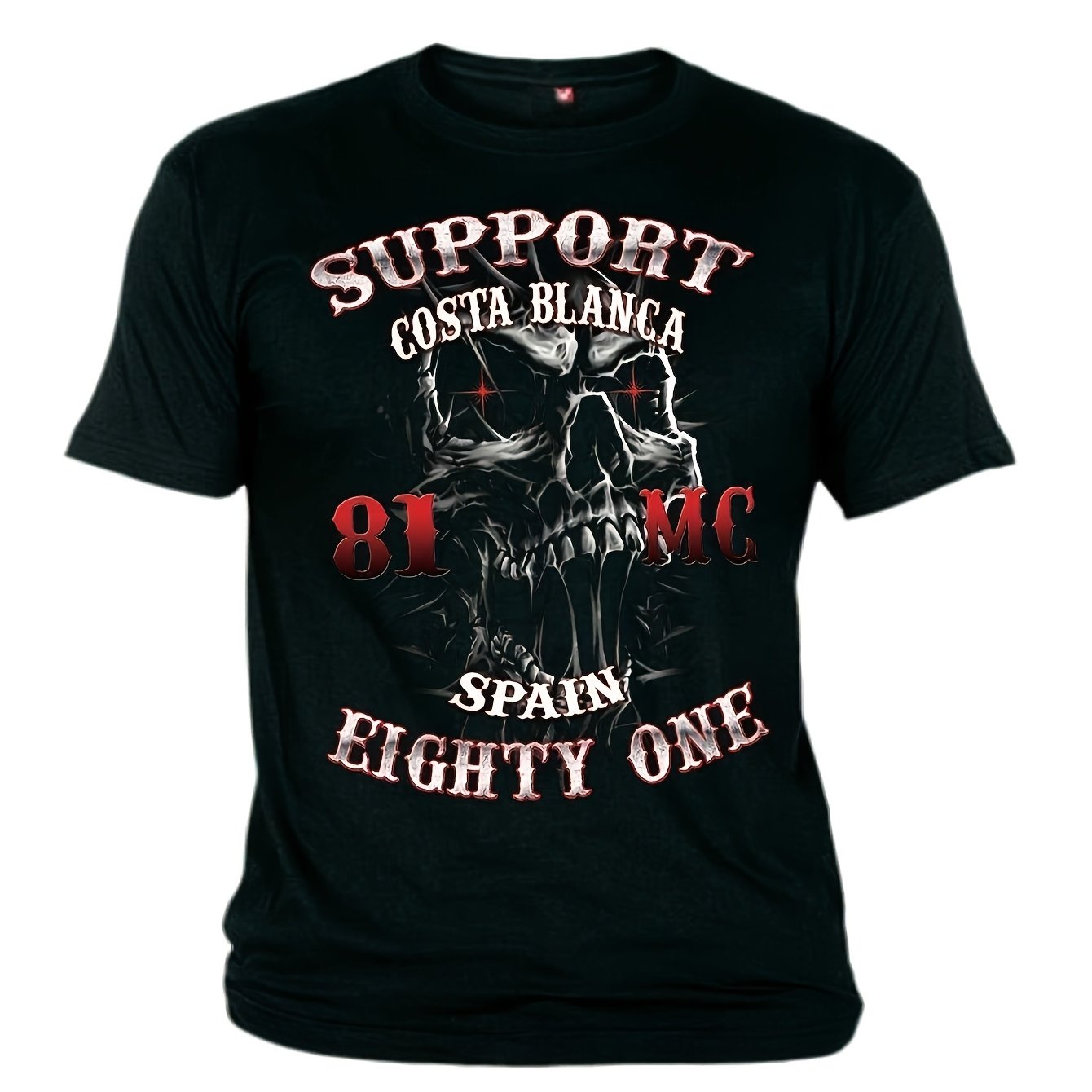 Image of Support Blanca 81 Mc Spain 1 Detailed Skull Front Men's T-shirt Short Sleeves Round Neck Black