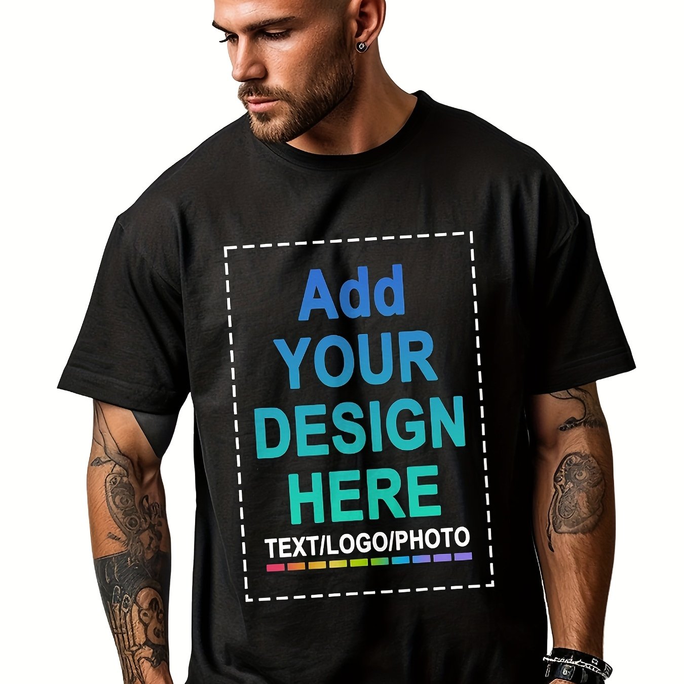 TEMU Custom Men's T-shirt Personalized With Photo/logo/text - Add Your Own Design - Soft Breathable Cotton Tee - Fit - Ideal For Gifts, Parties,