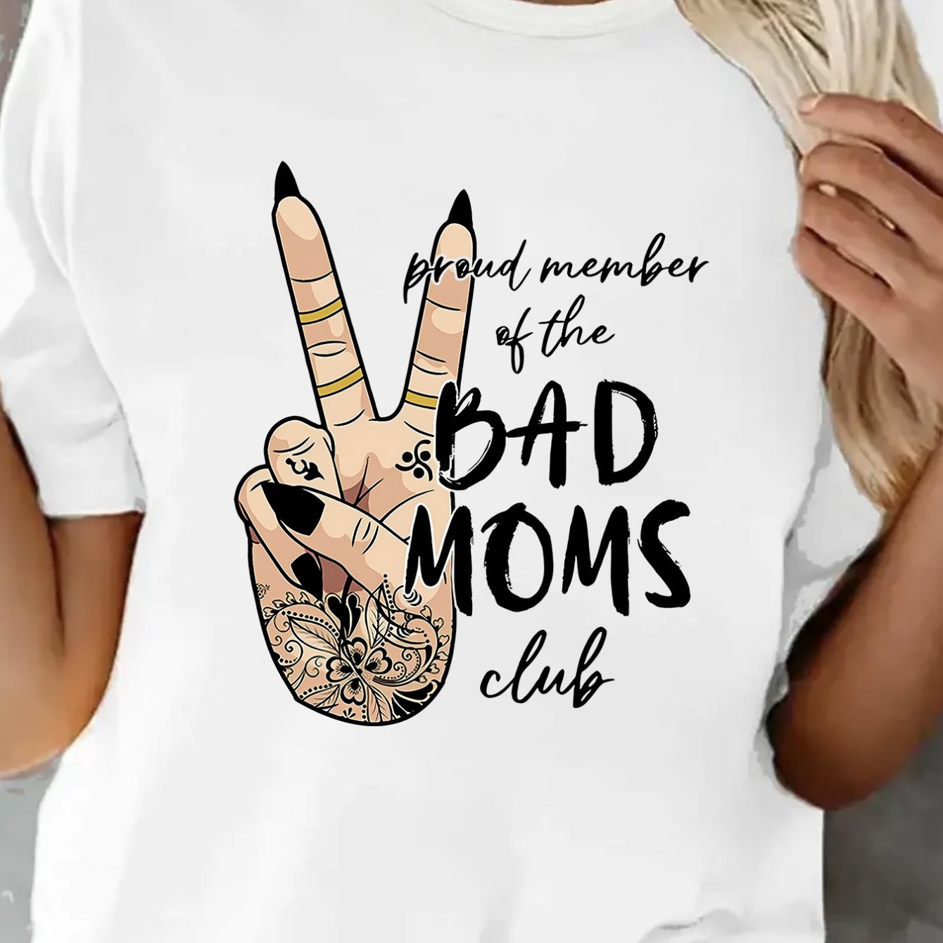 E-shop Modisches Rundhals-T-Shirt mit kurzen Ärmeln für Damen mit kreativem Gesten-Print-Design