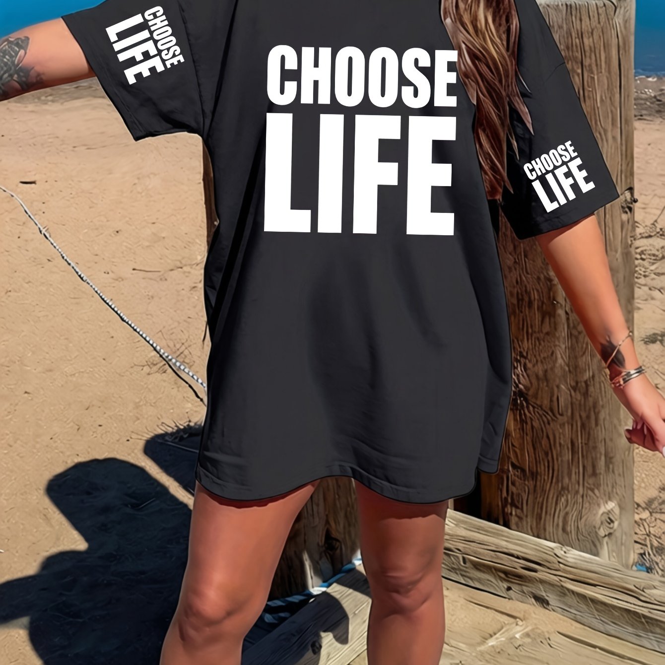 TEMU 'choose Life' Daily Wild Print, Round Neck Summer Plus Size Short-sleeved T-shirt Breathable Top For Women Is Loose And Slim, Suitable For