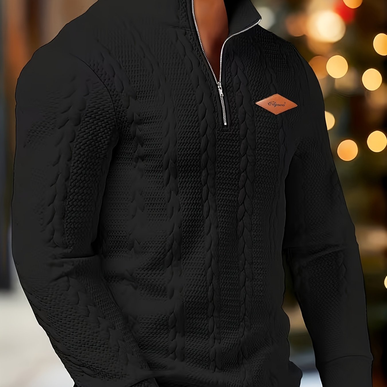 TEMU Men's Fashion Top, Autumn Winter Casual Random Print Textured Jacquard Fabric Zipper Half-open Long Sleeve Men's Sweater, Knit