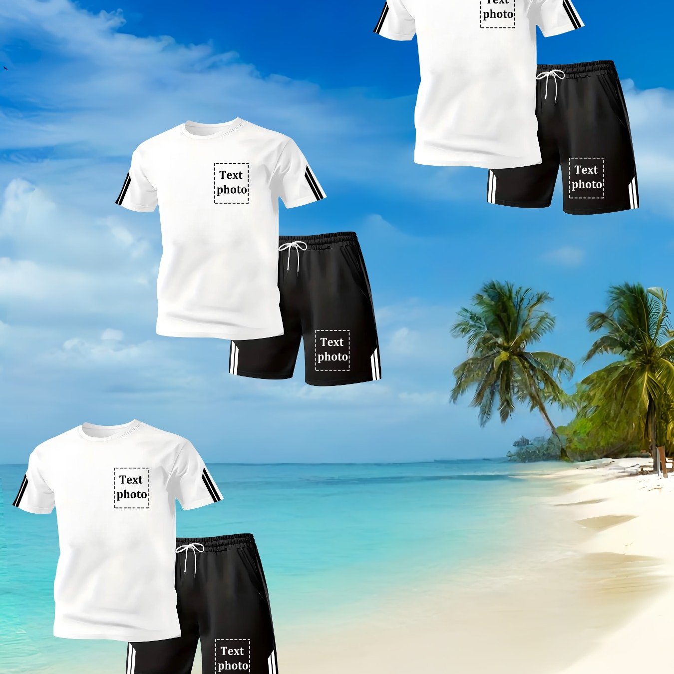 TEMU Set di T-shirt e pantaloncini sportivi casual personalizzati da , tessuto in poliestere lavorato a maglia, confortevole e traspirante, per