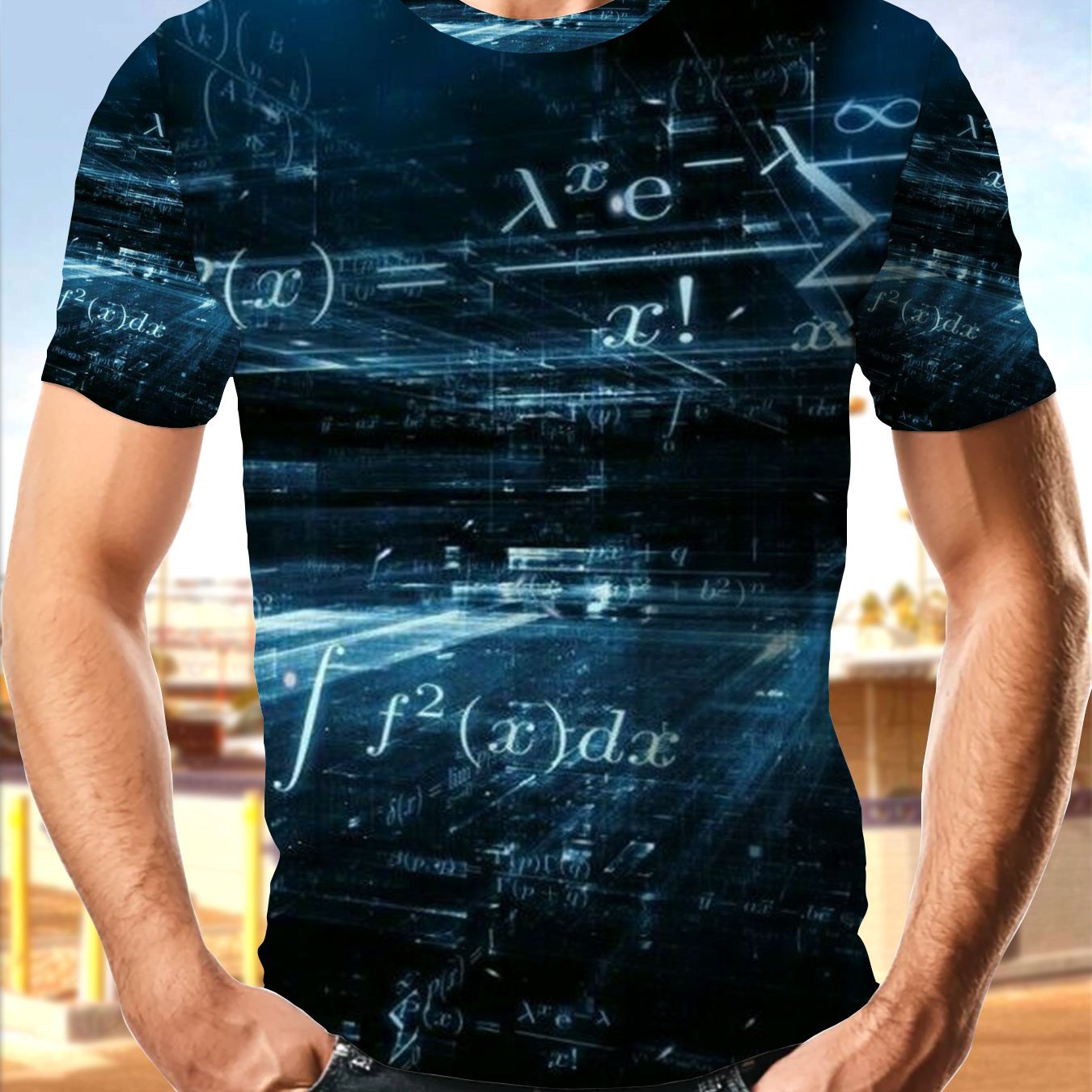 TEMU Men's Math-themed T-shirt With 3d Digital Algebra Print - Breathable Polyester Short Sleeve Round Neck Casual Top Suitable For School, Campus &