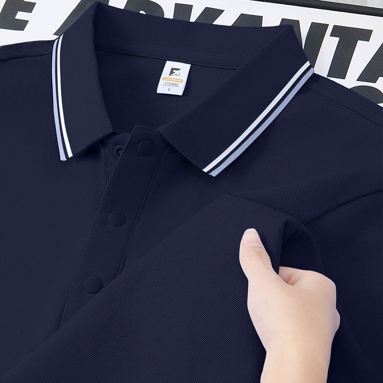 1pc 100% Cotton Casual Turn- Collar Short Sleeve , Men's Summer Striped Color Block Top With Lightweight Snap Button Closure Half For Commuting To Work And Golf