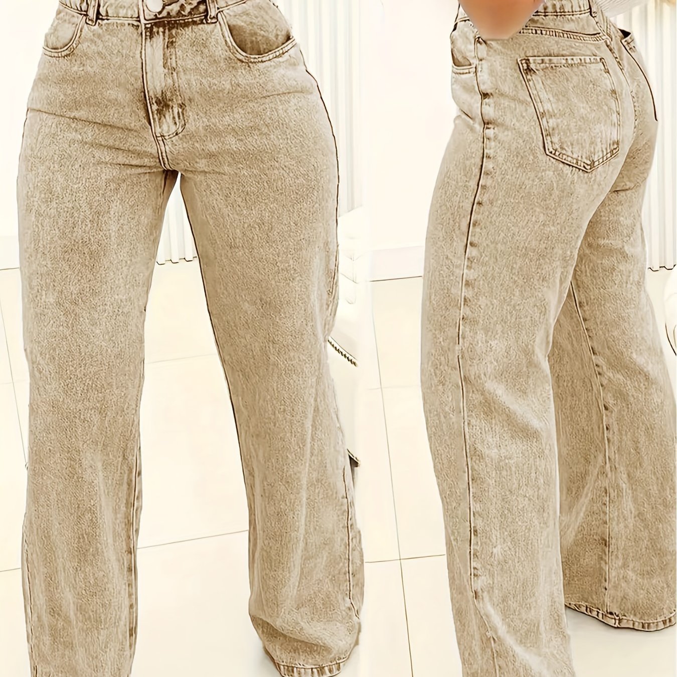 Women's Fashionable Loose-fitting Comfortable Stretch Slim Straight-leg Jeans, Washed Snowflake Denim, Suitable For