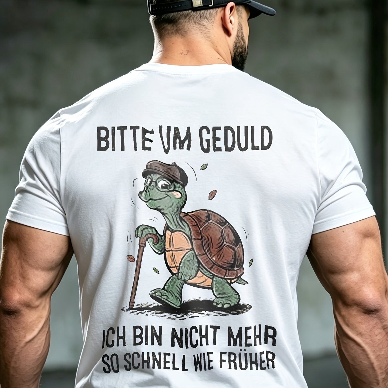 T-shirt With Turtle And Stick And German Text For Men Summer Wear Gift For , Plus Size
