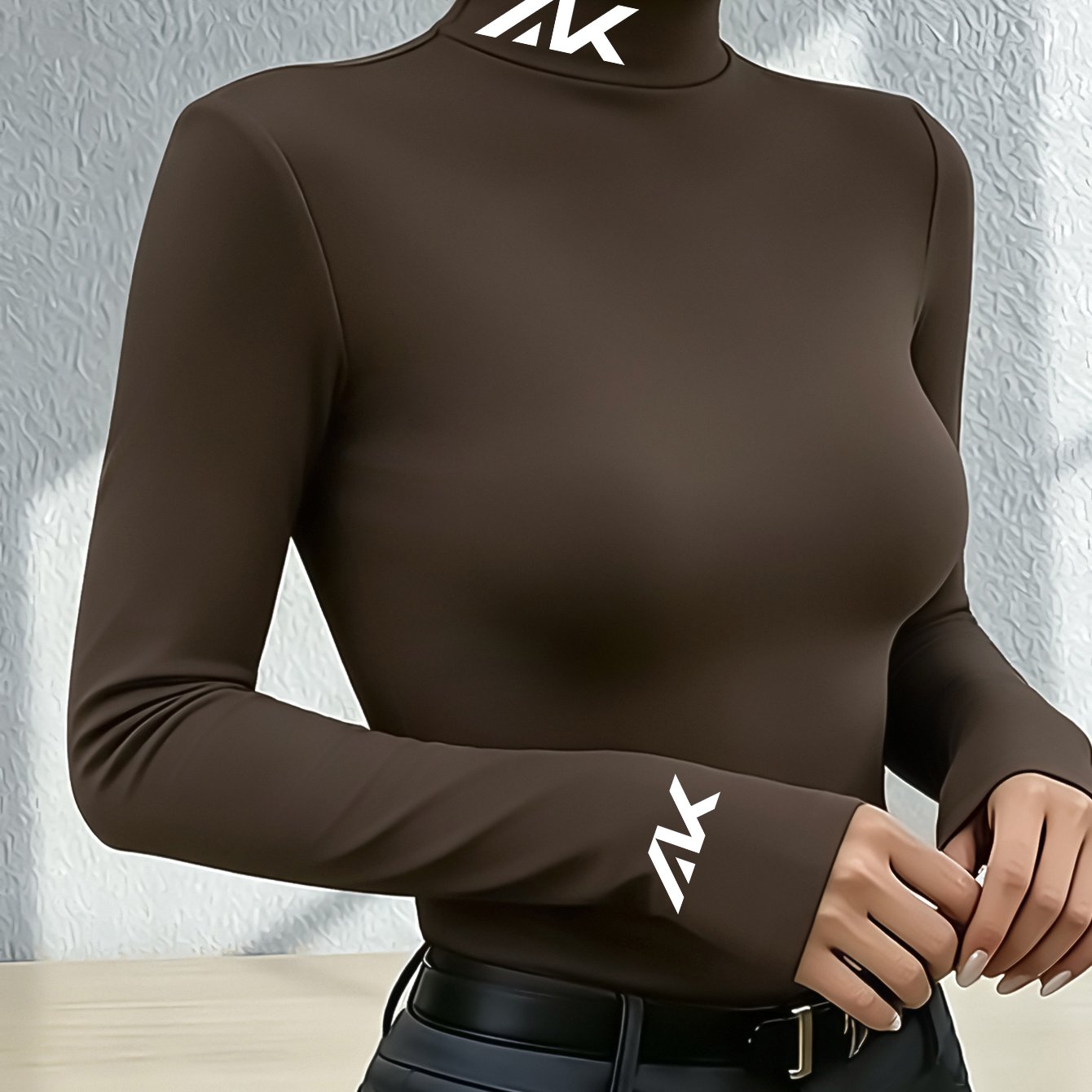 TEMU Women's Half-turtleneck Long Sleeve Bodycon Top, Stretchy Fabric, And Flattering Casual Fashion Style, Spring/fall/winter Wear, Casual Fashion
