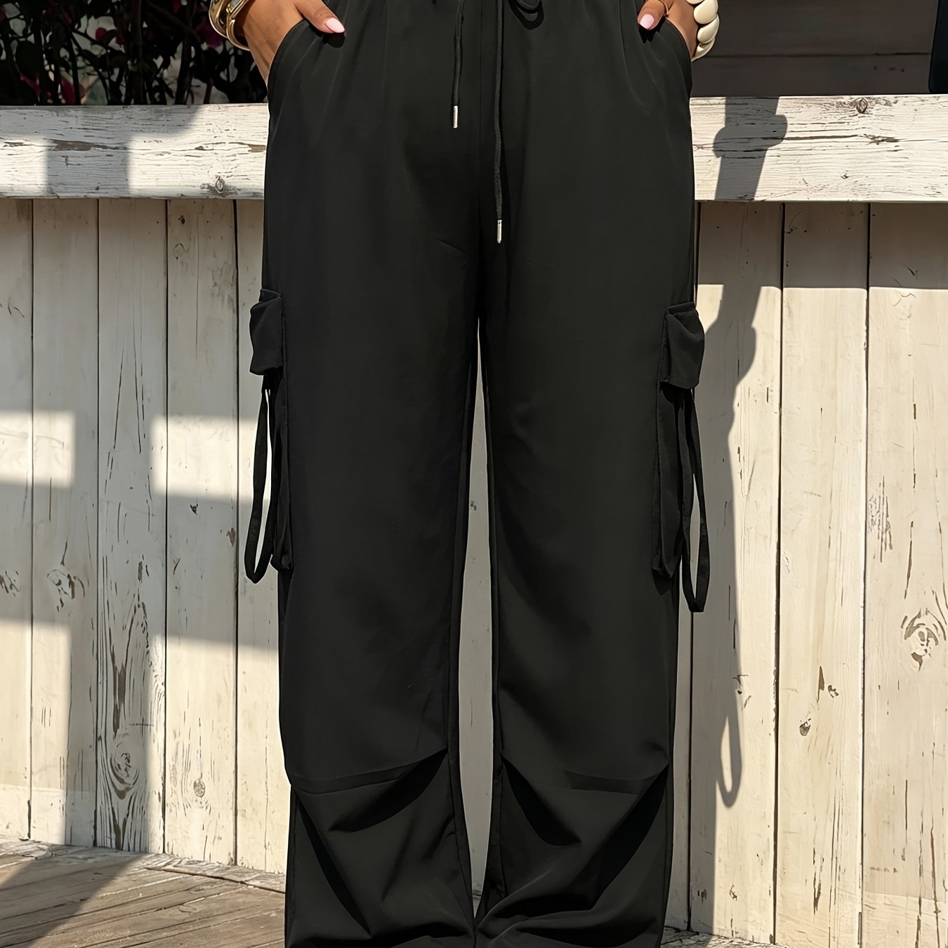 TEMU Nuovi pantaloni cargo casual da donna taglie forti con tasche, vita con coulisse, , traspiranti, dalla sensazione di e vestibilit�