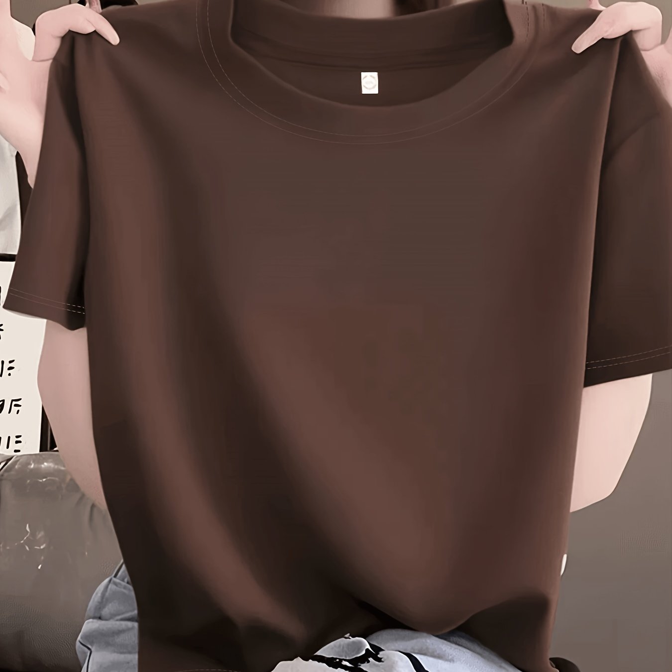 TEMU Women's Round Neck Short Sleeve T-shirt - Solid Layer Top, Opaque Non-sheer Basic Shirt Suitable For - Layering, Machine Washable Casual Casual