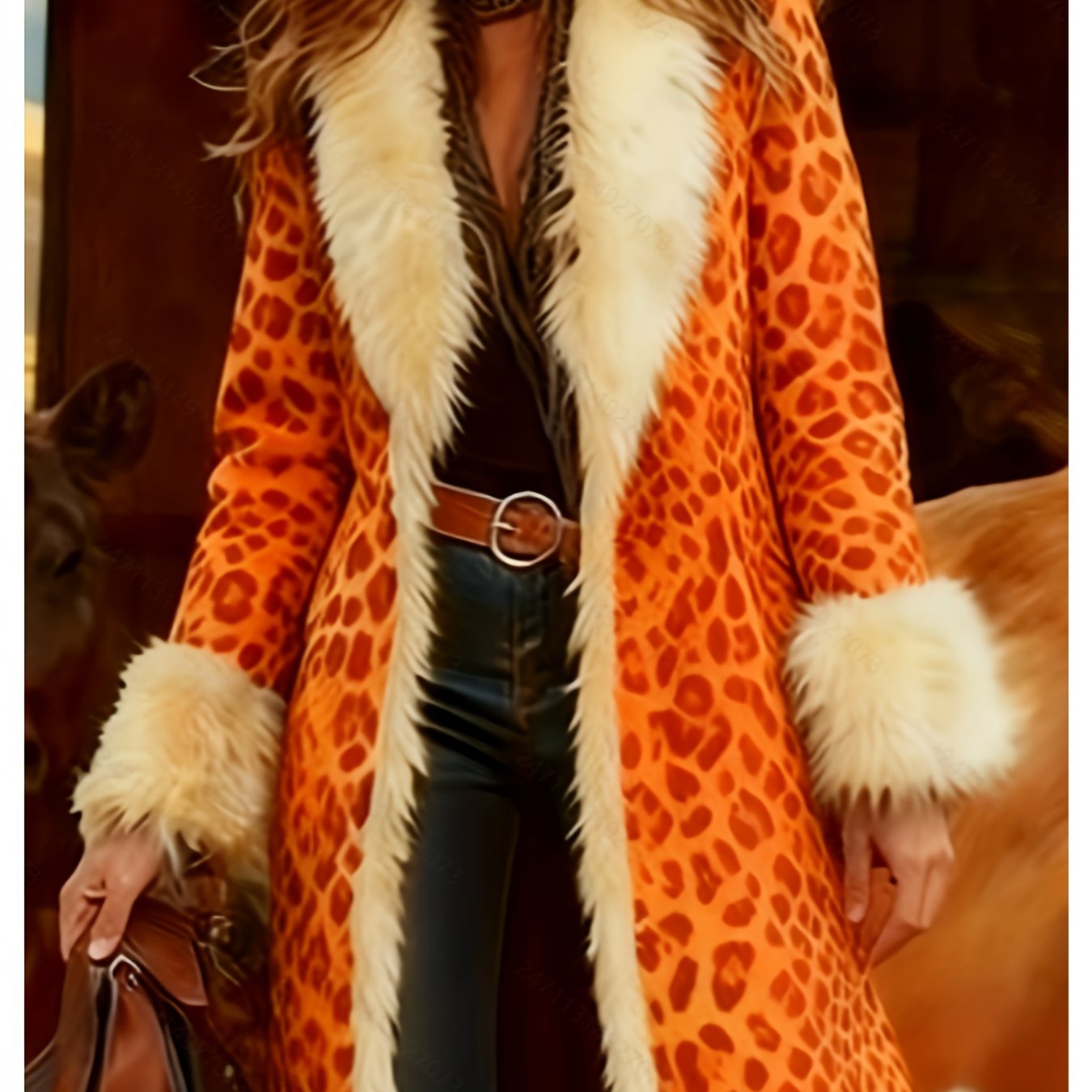 Printed Design Not Textured Ladies' Western Retro Style Autumn And Winter Warm Long-sleeved Retro Printed Jacket Coat - Western Printed Jacket Lapel Coat