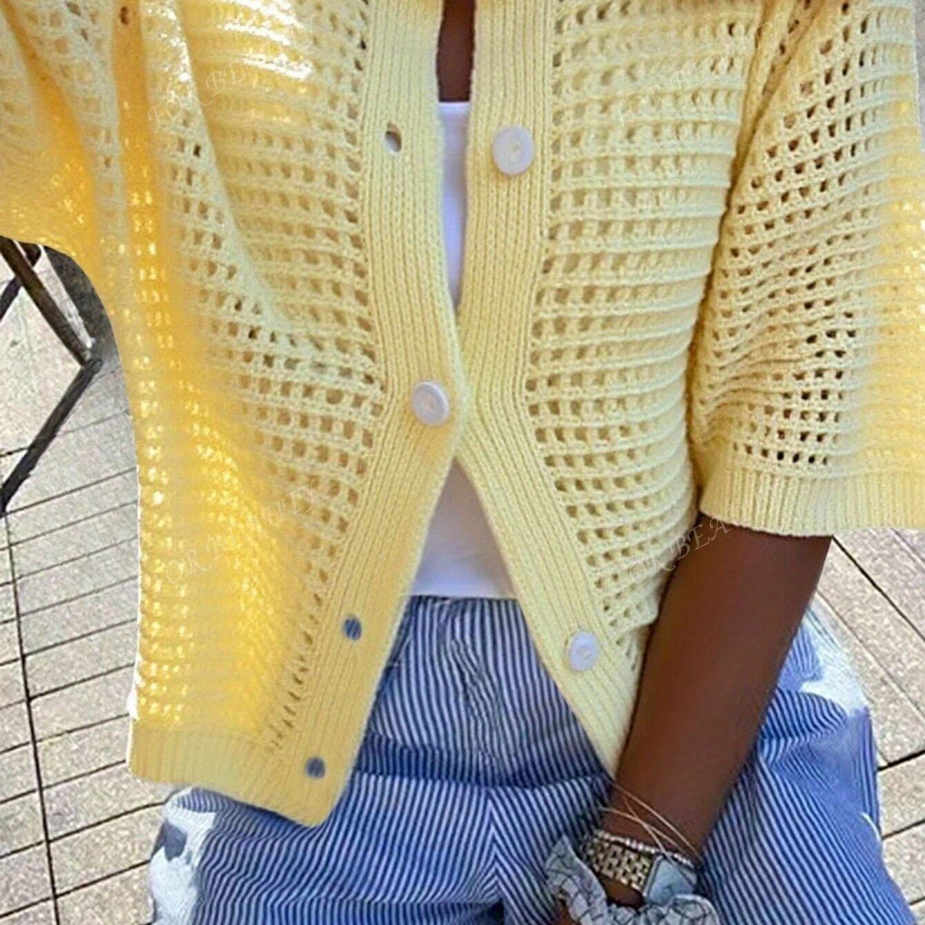 TEMU For And Summer New Women's Top, Easy And Casual, Hollowed Out Short Sleeved Tops Suitable For Beach Vacations And Travel