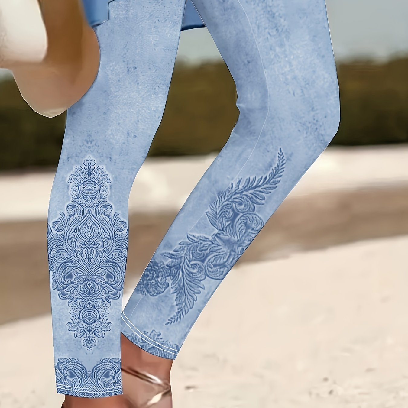 Plus Size - Plus Size - Elegant Plus-size Women's Fitted Vacation Pants With 3d Floral Prints, A Popular Extension