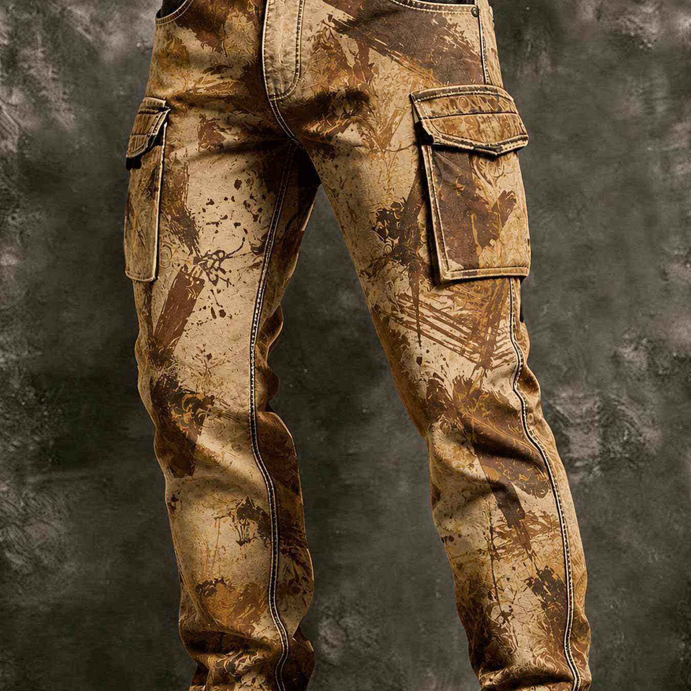 Men's Gradient Gray Cargo Pants With Double Pocket - Straight Trousers, Machine Washable Pants Suitable For Casual Attire, Outdoor & Casual Outfits, - Streetwear (regular Fit), Plus Size