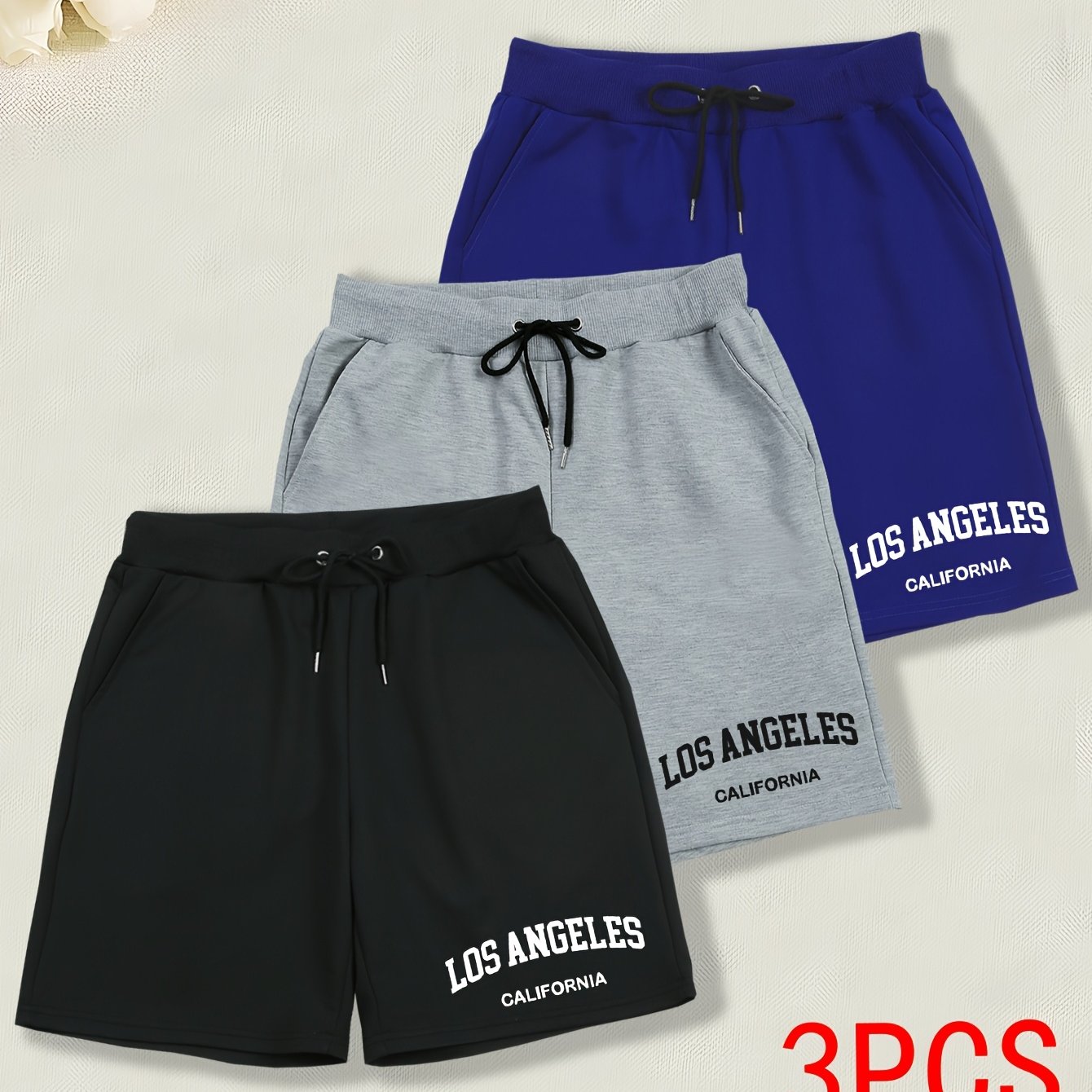TEMU Set Of 3 Men's American-style Sports Shorts For Summer, Five-point Pants