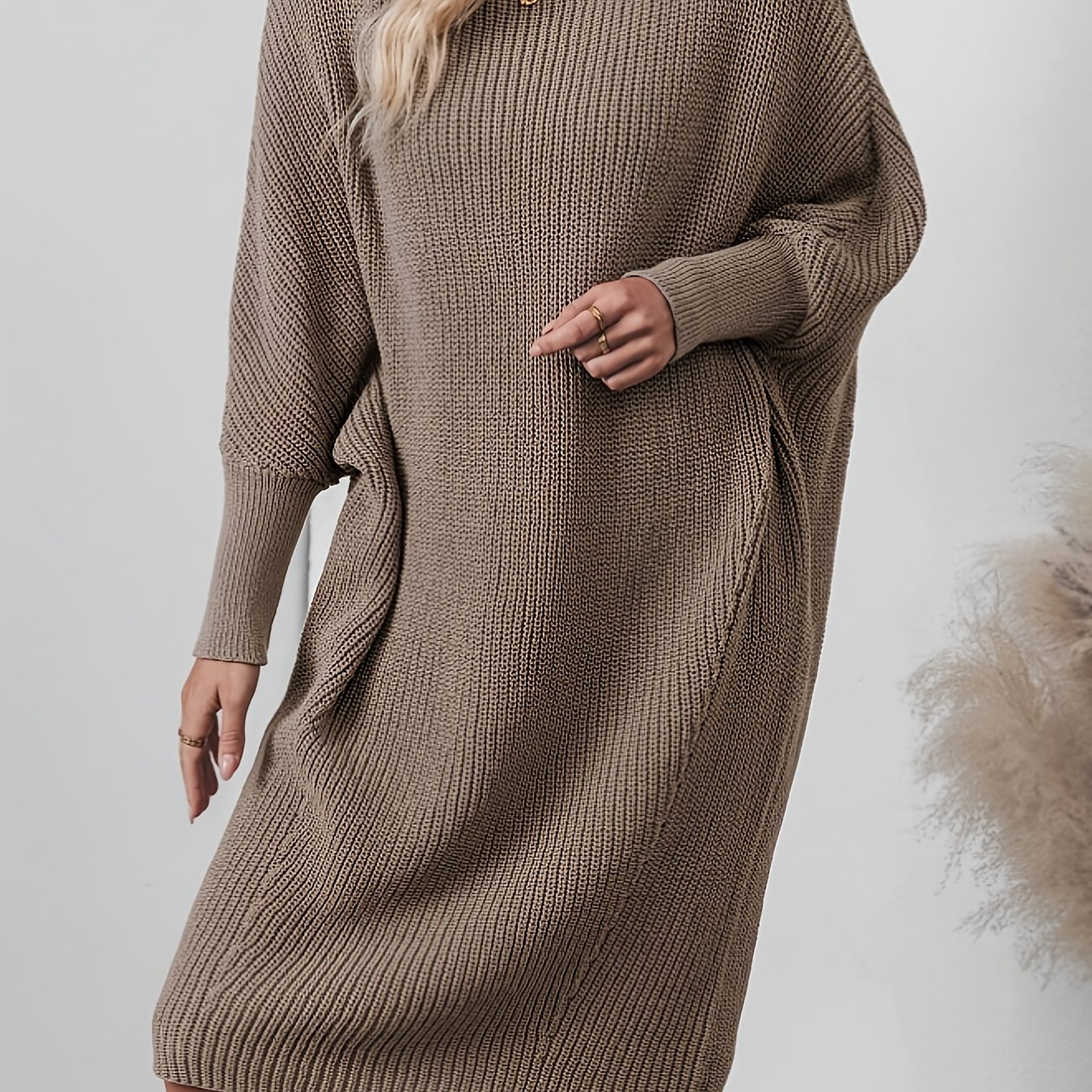 E-shop Plus Size - Plus Size - Size Damen Einfarbige Herbst Winter Lässige Locker Geschnürte Strickjacke Mantel