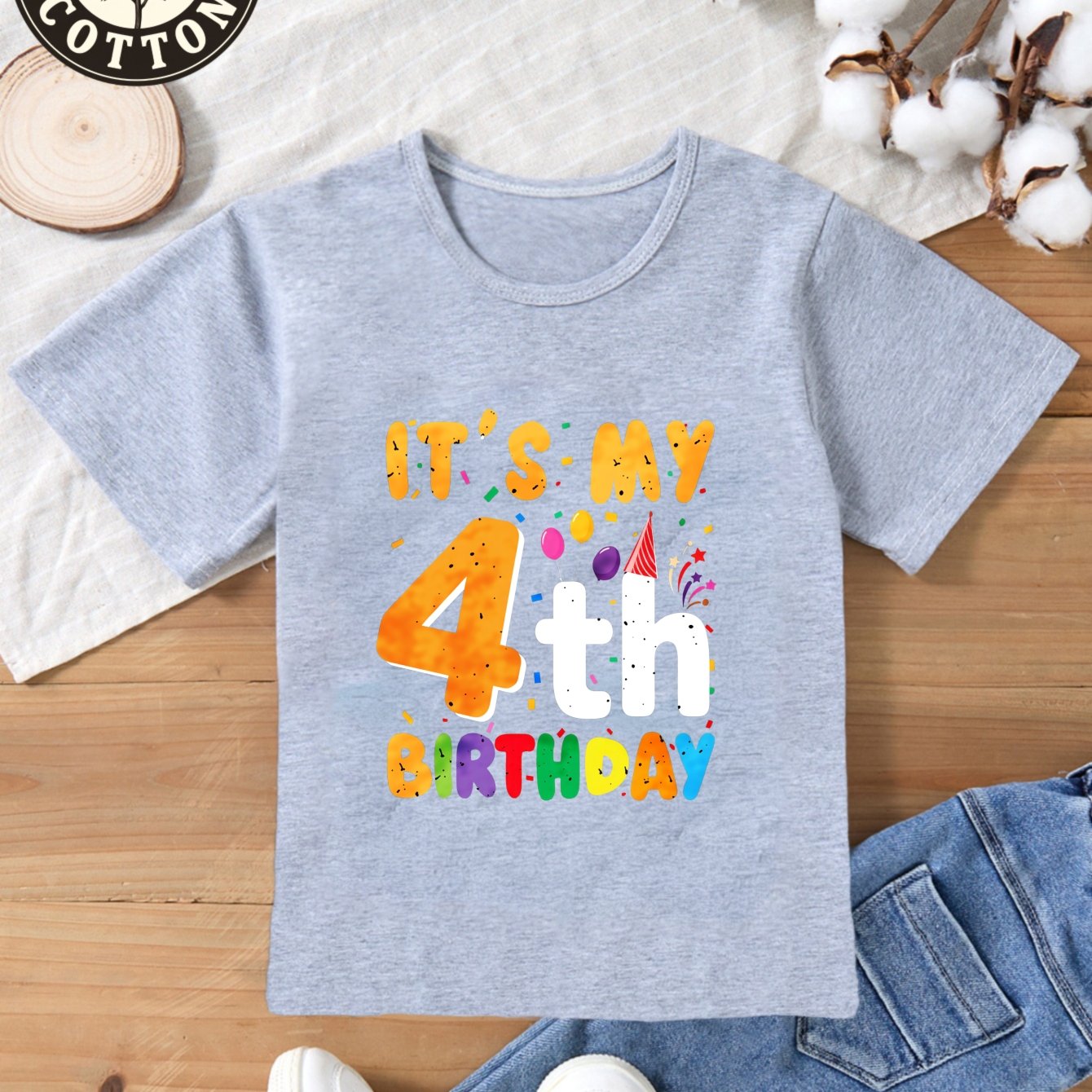 Image of Summer Cotton T Shirt For Kids With Its My 4th Birthday Print Gift For Boys And Girls Party Outfit Childrens T Shirt